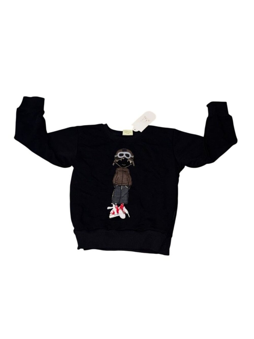Sailor Tom Kids Black Moto Club Sweatshirt With 3D Sneaker Applique Design